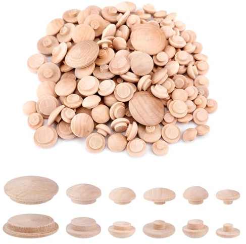 160 Pezzi 6 Misure Tasselli in Legno, Tappi per Fori Legno Duro Tappi per Fori Viti Legno per Cucina Armadietto Mobili Libreria Scaffali, 5mm, 6mm, 8mm, 10mm, 13mm, 25mm