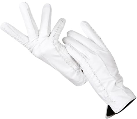 Haitpant Damen-Fäustlinge, weißes Echtleder, weißes Schaffell, kurzes warmes Fäustlinge, weiß, 7.5