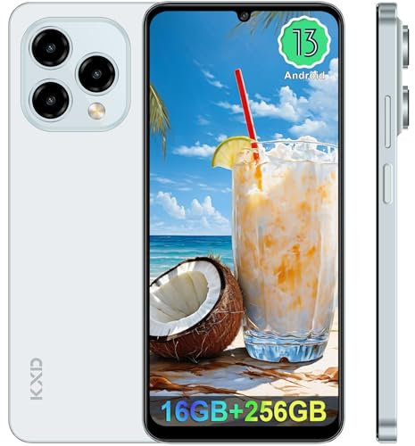 EL KXD 13C Smartphone Pas Cher Écran 6.8 HD+, 16Go+256Go, Octa Core, 4500mAh, 50MP+13MP, Android 13 4G Dual SIM Téléphone Portable debloqué, Fingerprint/Face ID/GPS/WiFi/Type C-Bleu