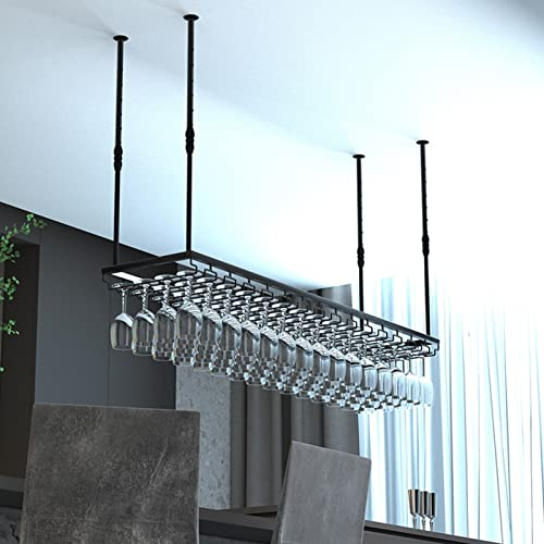 Hängendes Weinregal an der Decke, höhenverstellbare Stielglasregale, industrielle Vintage-Bartheke, Weinglasständer, Weinflaschenhalter aus Metall, Heimbar-Display, dekorative Regale (Größe: