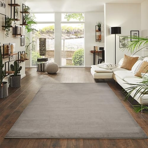 Jimri Flauschiger Teppich Läufer - Hochwertiger Kurzflor für Zuhause, Büro, Küche, Eingang, Flur, Wohnzimmer - Maschinenwaschbar - Rutschfester Teppich Waschbar - 80x150 cm - Taupe