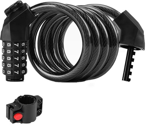 RXIOW Fahrradschloss, 1.1M Anti-Diebstahl Zahlenschloss mit 5-Stellig Zahlencode, Kabelschloss mit Halterung, 12mm Wasserdichtes Schloss Kette für Fahrrad, Motorrad, Tricycle, Scooter