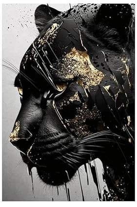 Baibexing Poster E Stampe Di Arte Astratta Da Parete Con Pantera Nera E Oro, Su Tela, Quadri Da Parete Per Soggiorno, Arredamento Per La Casa 60X90Cm Senza Telaio