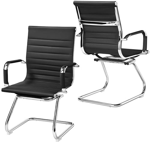 costoffs 2PCS Meeting Office Chairs PU Leather Reception Chairs Waiting Room Chairs Desk Chair for Multiple Scene Black