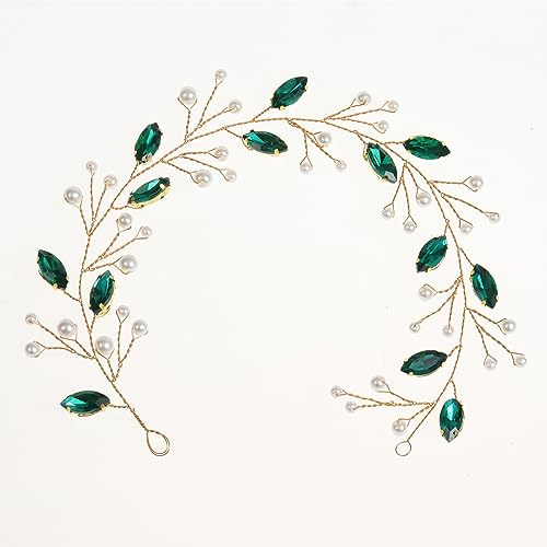 Nvzi Haarnadeln mit Blume, Kristall-Perlen, Haarkämme, Haarkamm-Clips, Kopfschmuck, goldfarben, Hochzeitshaarschmuck, Schmuck mit Strass für Bräute, Brautjungfern, Frauen und Mädchen (grün) H42