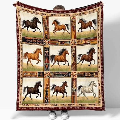 Kuscheldecke Tiere Diverse Pferde Motiv Fleecedecke Für Mädchen Jungen 200 x 220 cm Weiche Kuscheldecken Nickerchen-Decken Braun Druck Sherpa Warm Decken Dekorative