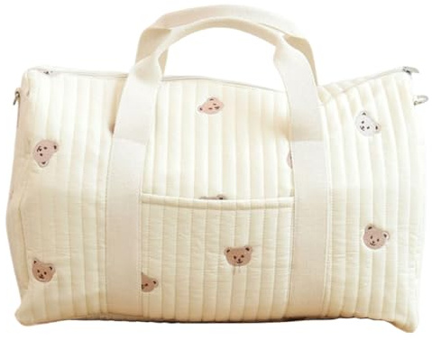 AZURAOKEY Gesteppte Reisetasche für Damen, Wickeltasche, bestickter Windel-Organizer, niedliche Cartoon-Umhängetasche mit Reißverschluss, Größe M