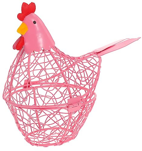 ASAKKURA Wire Chicken Shaped Egg Storage Basket Pink Egg Storage Basket for Kitchen Decorative for Easter Decor