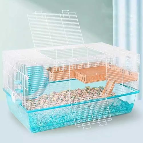 RTTZBOZ 2-stöckiger Hamsterkäfig, Tragbare Rattenkäfige, Cage Hamster, Kleintierkäfig, Igelgehege, Hamstergehege mit Laufrädern, Wasserflasche(Blue)