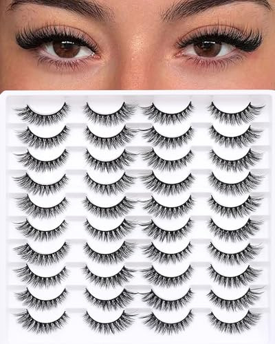 Azenlo False Eyelashes 20 Pairs Wispy Lashes Faux Mink Lashes 14mm 3D Fluffy Cat Eye Lashes （style 20-061)