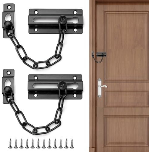 APOMOONS Catena di sicurezza in acciaio inox, 2 pezzi, catena di sicurezza per porta, serratura con viti, catena interna per porte di casa, catena di sicurezza per porte interne
