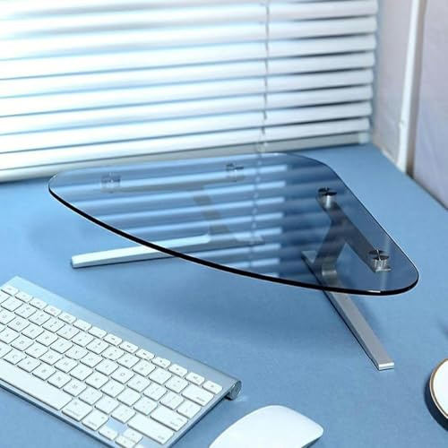 HCZKIUJY Transparenter dreieckiger Monitorständer, 4 hohe Eck-Bildschirmerhöhung aus gehärtetem Glas für den Schreibtisch, ergonomische Computer-Schreibtisch-Organizer-Ablage mit