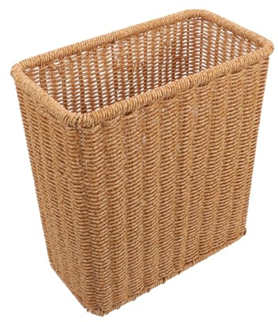 VILLFUL Slim Woven Waste Paper Basket, Plastic Rustic Wastebasket for Bedroom Bathroom, Lightweight Multi-function Storage Bin for Narrow Spaces