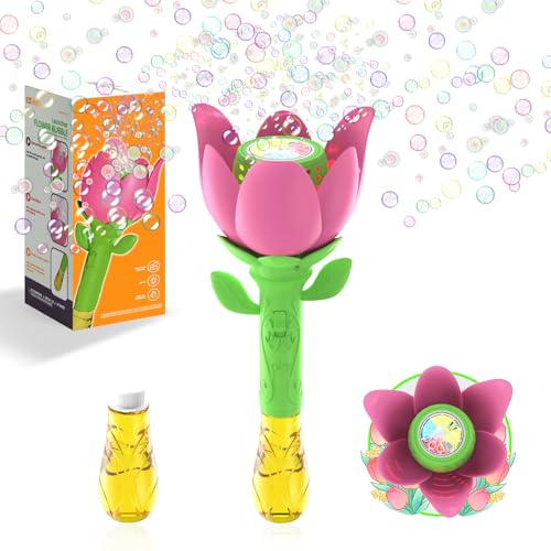 PANACARE Blommor tvålbubbelpinne, elektronisk ros såpbubbelmaskin barn med tvålbubbellösning/ljus, Bubble Machine 1000 bubblor leksak barn gåva/födelsedag/fest/bröllop