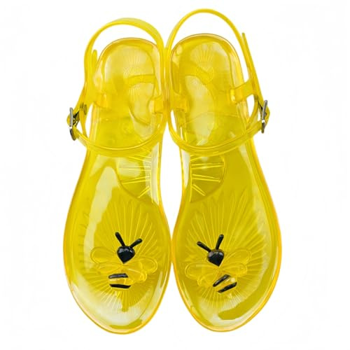FQLGJMY Sandales de gélée colorées pour femmes avec des lèvres de fruits rose Design Jelly Flat Strappy Sandales décontractées T-Strap Jellies Pantoufles pour la plage d'été