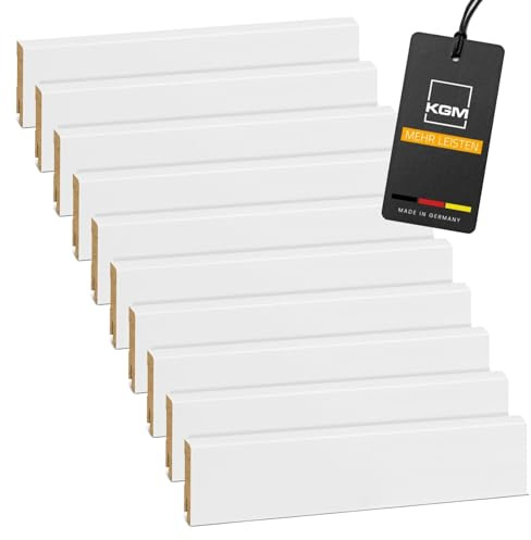 KGM MDF Sockelleiste Abgeschrägt - Weiß - 2400 x 16 x 58 mm - 20 Stk. | RAL 9016, foliert, kratzfest & abwischbar, Fußbodenleiste, Wandabschluss, lösemittelfrei, für Laminat & Vinyl, 48 m