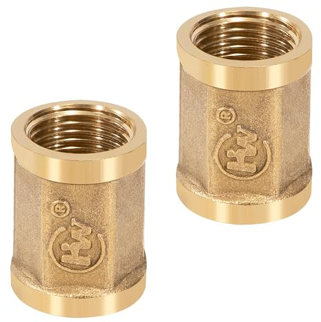 Manicotto in Ottone 1/2 x 1/2 Filetto Femmina Raccordo Filettato Raccordi in Ottone, Doppio Nipplo con Nastro per Idraulici, Collegamento Tubo (2 Pezzi)
