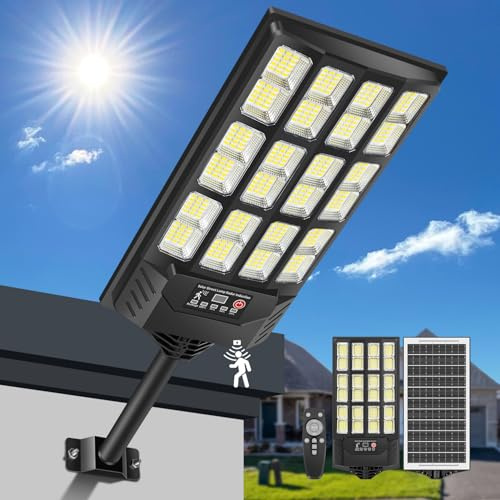 VOPHICHO Farolas Solares Exterior, 6000K LED Focos Solar con Sensor de Movimiento y Mando a Distancia, IP66 Impermeable Lampara Solar Luz de Seguridad Exterior para Jardín Garaje Patio