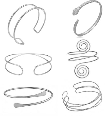 XFSRG 6 Stück Armband Damen Boho Armreif Set Elegantes Design Modeschmuck Verstellbar Wickelarmband für Alltag und Besondere Anlässe (Silber)