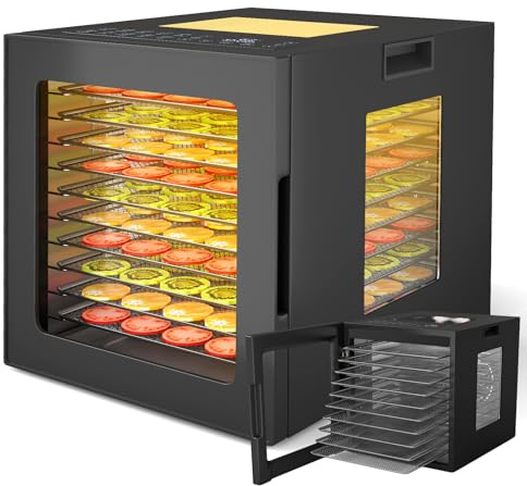 RELAX4LIFE 850W Dörrautomat, Dörrgerät mit 10 Einlegefächern aus Edelstahl, Food Dehydrator mit LED-Anzeige & Temperaturbereich 35-75 ℃ & 48H-Timer, Lebensmitteltrockner für Obst, Gemüse, Fleisch