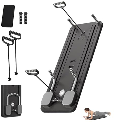 Pilates Reformer Board. Maschine Set für Zuhause Multifunktional mit Gleitbasis, Widerstandsbändern, Timer und Faltbarem Heimtrainingsset mit Rutschfesten Übungsgriffen.