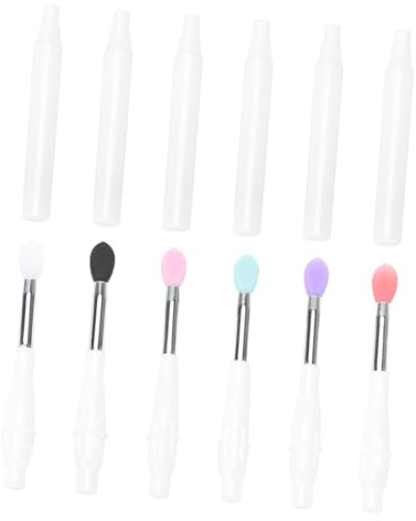 WOONEKY 6 piezas Brochas de Labios de Silicona con Tapa Suaves y Duraderas para Maquillaje de Labios y Sombra de Ojos para Aplicación Precisa y Fácil Limpieza