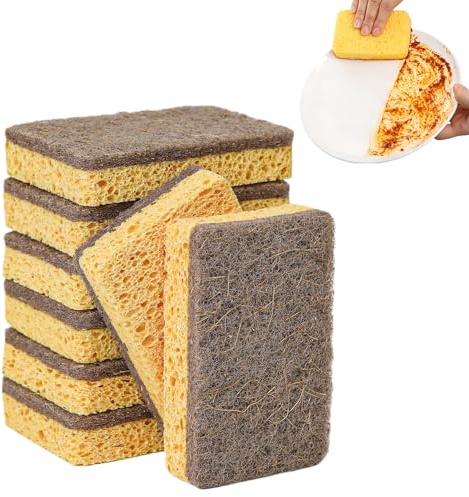 8 Pack Biodegradable Washing Up Scrubber Sponges,Eco Sponges Washing up,Reusable Kitchen Dish Sponge, for Dishes & Heavy Cleaning