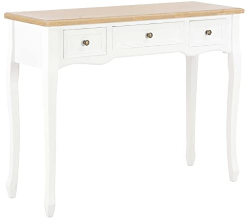 Yunovire Coiffeuse console avec 3 tiroirs, blanche, 100 x 35 x 78 cm, en MDF et bois de pin, moderne pour chambre à coucher et couloir