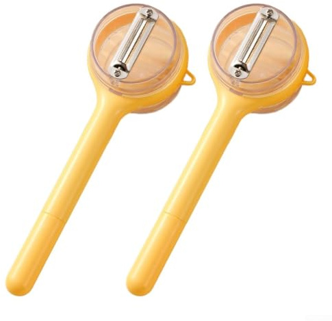 Pelapatate portatile multiuso con scomparto per rifiuti, manico ergonomico in ABS, lama antiruggine per sbucciare frutta e verdura tra cui carote e patate (giallo)