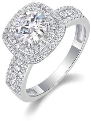 Ayoiow Ring Frauen Platin für Damen, 1ct Moissanit Halo Verlobungsring Vorsteckring, Platin 950 Größe 52 (16.6)