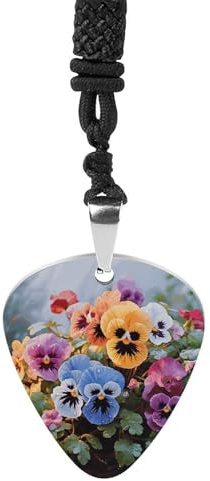 Pansy Flowers Guitar Pick Necklace Exquisite Titanium Steel Personalized Necklaces Cool Pendant Necklaces Fashion Guitar Pick Holder Necklace Unique Gifts for Adult