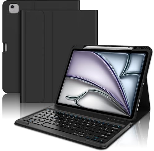 Tiiomioon Funda Teclado para iPad Air 13'' M4 2026/ M3 2025/M2 2024- Negro | Funda para iPad Air 13'' M4/M3/M2 con Teclado Bluetooth Inalámbrico, Teclado Español Delgado para iPad Pro 12.9'' 6/5/4/3