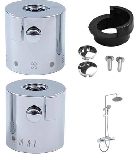 Temperature Control Knob Set For Shower Mixer,Shower Knobs,Tap Handle,Chrome Bath Kn-Ob Control,Sho-Wer Valve Handle,Easy Installation(7.5mm Mini Quick Open Structure&9mm Thermostatic Cartridge)