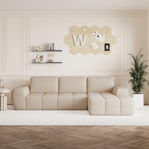 ET 255cm Ecksofa Modulares Sofa, Chenill Luxus Eckcouch L-Form-Couch-Set Mit Abnehmbaren Kissen, Gepolsterte Sofas Mit Schlaffunktion Für Das Wohnzimmer,Wohnung, Büro, Keine Montage(Khaki)