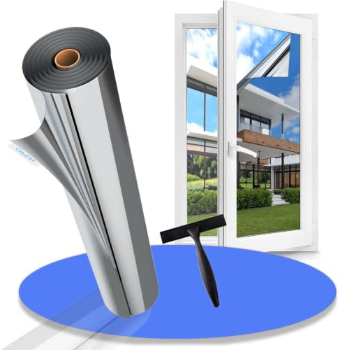 Gufoltie Window Film Privacy One Way Clear Heat Reflective UV Window Tint Mirror Film for Glass Windows Sun Blocker See Out Not in for Home Office Silver 118x200cm