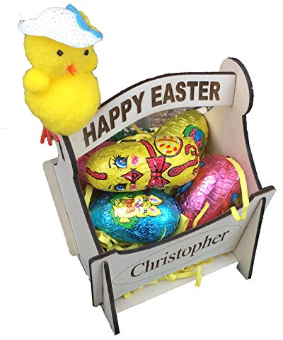 PERSONALISED CUSTOM MADE BIRCHWOOD LASER ENGRAVED EASTER EGG BASKET
