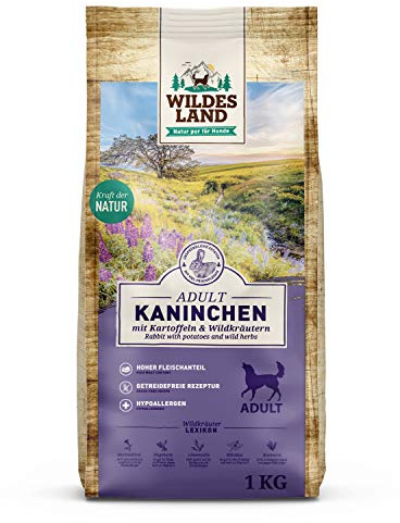 Wildes Land Nr. 4 kaninchen – 1 kg – med kartoffeln och vildkräkarna – glutenfritt – droppfoder för hundar – hundfoder med hohem fleischanteil – med hög hållbarhet