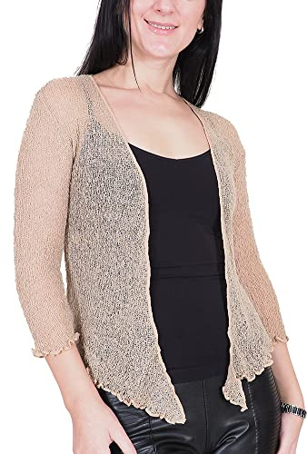 Mimosa Damen gehäkelter Bolero offener Cardigan Glitzer oder einfarbige super Dehnbare Spitzen-Fischnetz-Strickjacke Normal und Übergröße