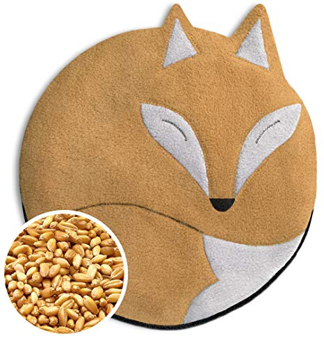 LESCHI Wärmekissen - 4 Kammer Körnerkissen für Mikrowelle - Tier Fuchs Beige - anschmiegsames Getreidekissen mit Bio Weizen - ideal als Wärmespender im Winter und für den Bauch