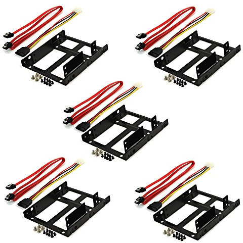Rhombutech® Set 5X Einbaurahmen für 2X 2,5 Zoll HDD/SSD auf 3,5 Zoll - Metall - sehr stabil - optimiert für SSD - Halterung Schienen inkl. Befestigungsschrauben (Set 5X SSD DUAL Einbaurahmen II)
