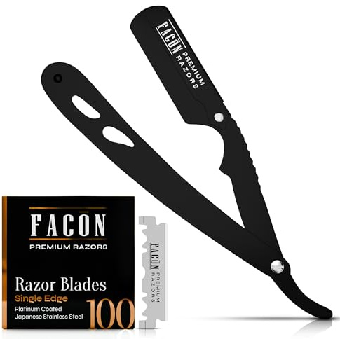 Facón Straight Razors for Men - Professional Barber Straight Edge Razor Kit with 100 Blades, Classic Stainless Steel Barbero Shaver for a Smooth & Precise Shave, Premium Barber Razor for Men's Shaving