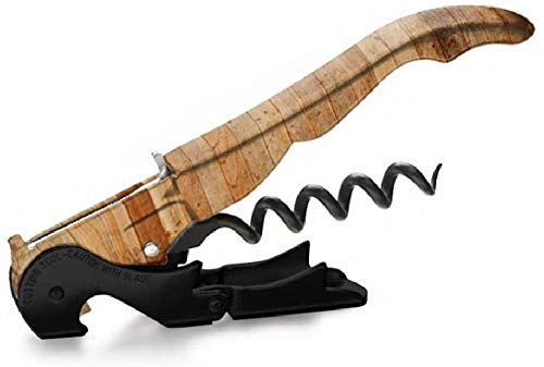 PULLTAP'S GENUINE Wood Black 900 - Sacacorchos de camarero profesional con diseño de madera - Fabricado en España - Incluye doble palanca articulada, navaja cortacápsulas tipo cúter y abrebotellas