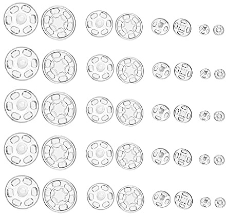 SyiXute 100 Paare Kunststoff Knöpfe,Unsichtbare Knopf,Kunststoff Druckknöpfe für DIY Kleidung Knöpfe,Hemd Aufnähen Knöpfe 7,5 mm,11,5 mm,15 mm,20 mm