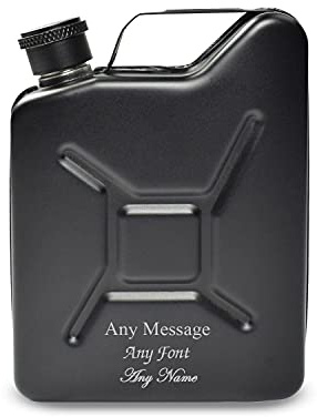 Personalised Engraved Black Jerry Can Hip Flask, Personalise with Any Message for Any Occasion