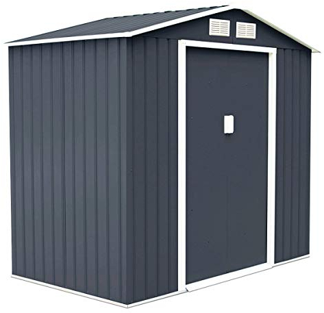 RELAX4LIFE Gerätehaus Metall, Gartenhaus, 2 Schiebetüren mit Griff, Geräteschuppen mit Fenster, Gartengerätehaus für Ackergeräte & Mülleimer & Werkzeuge, inkl. Fundament, 213 x 127 x 185cm (Grau)