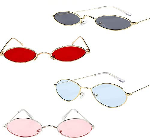 FDDU 4 Stück Festival Sonnenbrille Damen, Hippie Sonnenbrille, Set Retro Brille Vintage, Summer Kleine Brille Damen, Kreis Farbige Brille, Für Party Foto Requisiten Kostüm Maskerade Dekoration