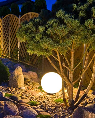 Trango Bola de Jardín LED IP65 Ø40cm – Globo Luminoso Exterior en Blanco Mate con Aspecto Piedra Natural SNOW – Incluye Cable 5m IP44 y Casquillo E27 – Lámpara de Jardín, Luz Decorativa para Exterior