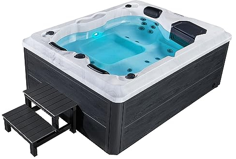 Artsauna Outdoor Whirlpool Oasis mit Treppe - Spa mit Massagedüsen, LED-Beleuchtung, 2 Filter, Abdeckung, Pumpe - Whirlpool Winterfest & beheizbar