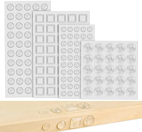 165 Pieces Adhesive Bumper Pads Clear Rubber Feet, Clear Furniture Buffer Pads for Cabinet Doors, Drawers, Glass Tops, Cupboard, Picture Frames, Cutting Boards(4 Sizes)