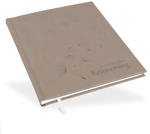 Marthiesens® Kondolenzbuch in taupe greige | Blindprägung In liebevoller Erinnerung mit Pusteblumen | wattiertes Hardcover | Format 21 x 25 cm | 100 Seiten (50 Blatt) hochwertiges Papier